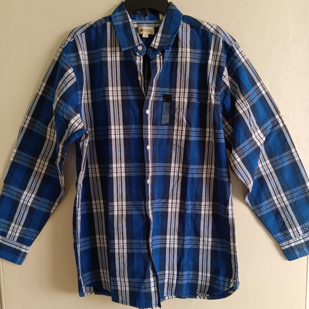 Haggar Blue Plaid Dress Shirt